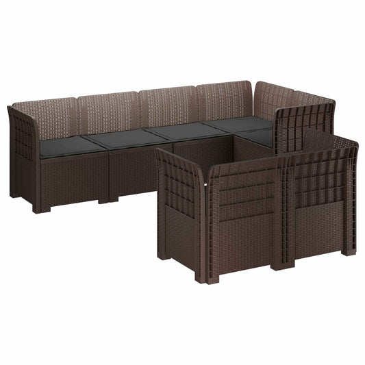 7-Seater Garden Sofa with Cushions Rattan Look PP Brown 7-Seater Garden Sofa with Cushions Rattan Look PP Brown