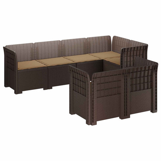 7-Seater Garden Sofa with Cushions Rattan Look PP Brown 7-Seater Garden Sofa with Cushions Rattan Look PP Brown