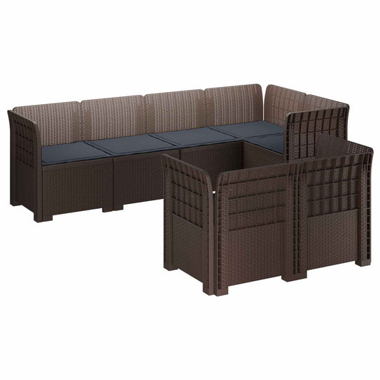 7-Seater Garden Sofa with Cushions Rattan Look PP Brown 7-Seater Garden Sofa with Cushions Rattan Look PP Brown