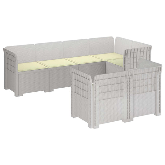 7-Seater Garden Sofa with Cushions Rattan Look PP White 7-Seater Garden Sofa with Cushions Rattan Look PP White