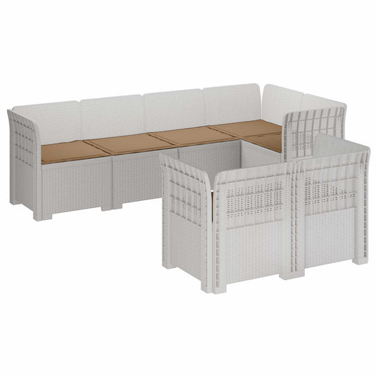 7-Seater Garden Sofa with Cushions Rattan Look PP White 7-Seater Garden Sofa with Cushions Rattan Look PP White