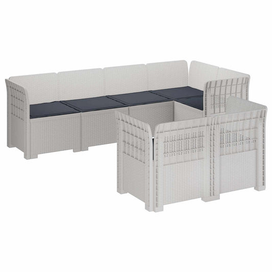 7-Seater Garden Sofa with Cushions Rattan Look PP White 7-Seater Garden Sofa with Cushions Rattan Look PP White