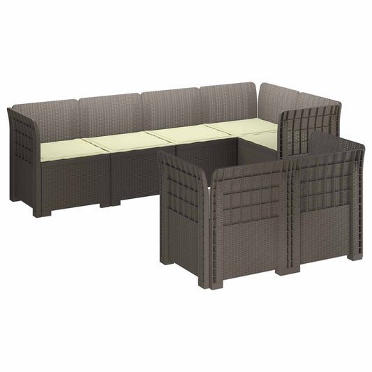 7-Seater Garden Sofa with Cushions Rattan Look PP Light Grey 7-Seater Garden Sofa with Cushions Rattan Look PP Light Grey