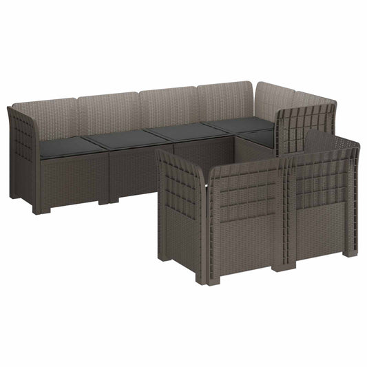7-Seater Garden Sofa with Cushions Rattan Look PP Light Grey 7-Seater Garden Sofa with Cushions Rattan Look PP Light Grey