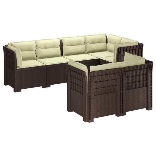 7-Seater Garden Sofa with Cushions Rattan Look PP Brown 7-Seater Garden Sofa with Cushions Rattan Look PP Brown