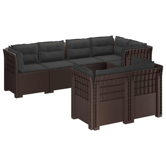 7-Seater Garden Sofa with Cushions Rattan Look PP Brown 7-Seater Garden Sofa with Cushions Rattan Look PP Brown