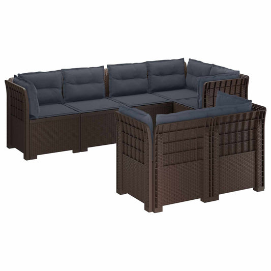 7-Seater Garden Sofa with Cushions Rattan Look PP Brown 7-Seater Garden Sofa with Cushions Rattan Look PP Brown