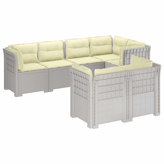 7-Seater Garden Sofa with Cushions Rattan Look PP White 7-Seater Garden Sofa with Cushions Rattan Look PP White