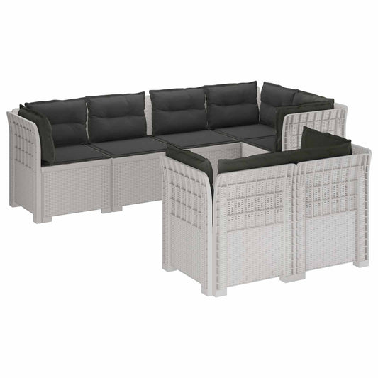 7-Seater Garden Sofa with Cushions Rattan Look PP White 7-Seater Garden Sofa with Cushions Rattan Look PP White