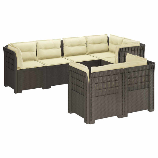7-Seater Garden Sofa with Cushions Rattan Look PP Light Grey 7-Seater Garden Sofa with Cushions Rattan Look PP Light Grey