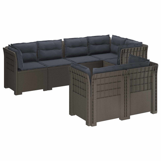 7-Seater Garden Sofa with Cushions Rattan Look PP Light Grey 7-Seater Garden Sofa with Cushions Rattan Look PP Light Grey