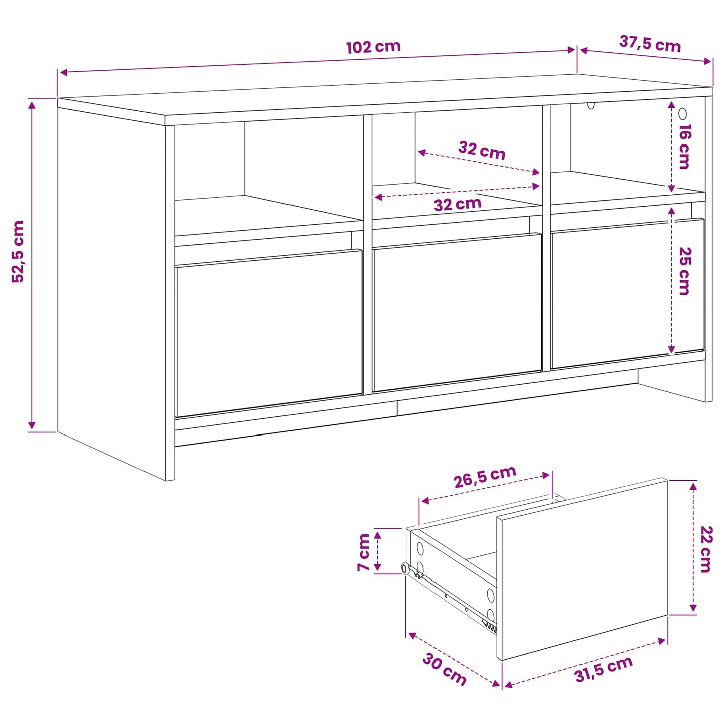 TV Cabinet 102 x 37.5 x 52.5 cm Artisan Oak Engineered Wood