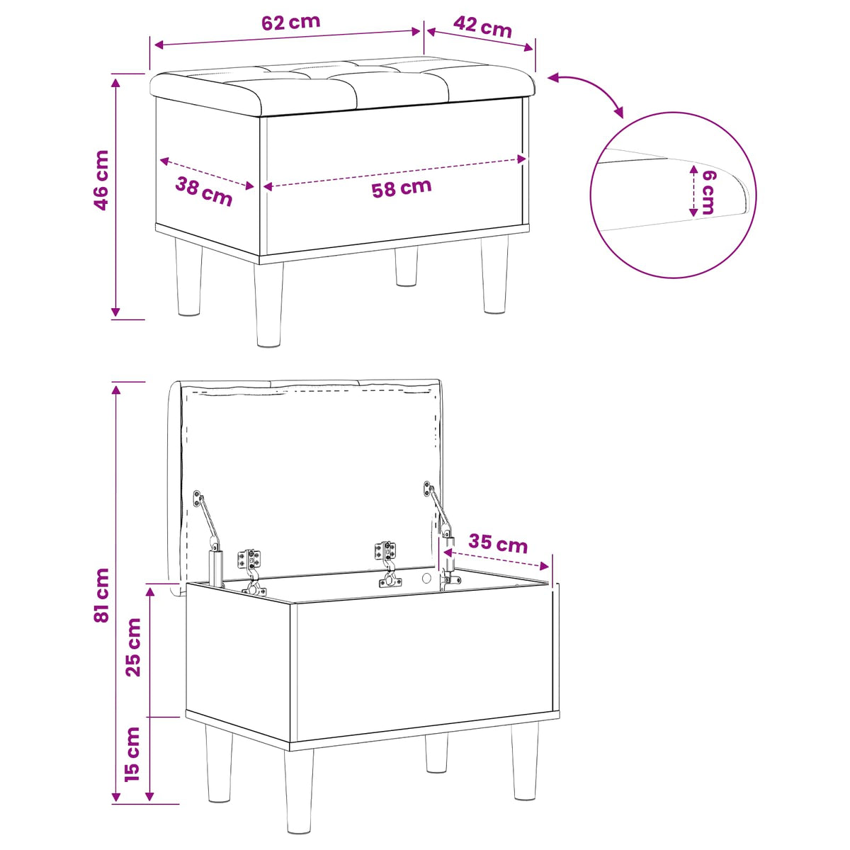 Storage Bench with Cushion Old Wood 62 x 42 x 46 cm