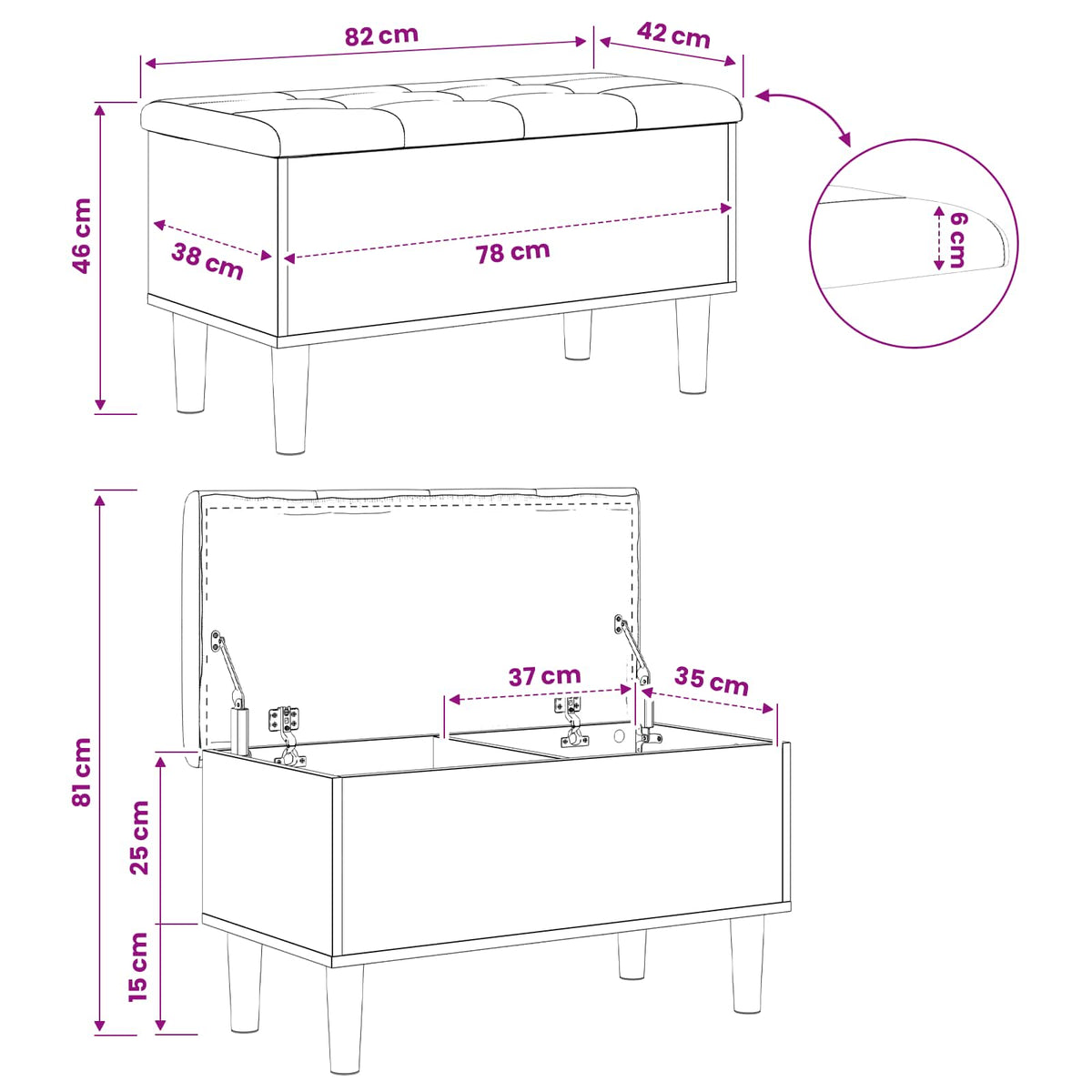 Storage Bench with Cushion Black Oak 82 x 42 x 46 cm