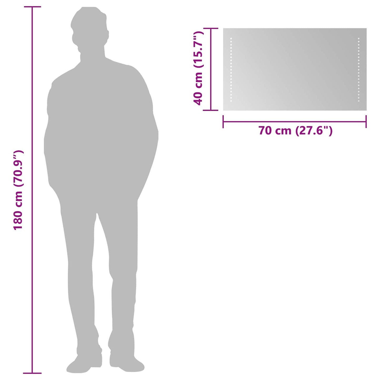 LED Bathroom Mirror Transparent 40 x 70 cm Tempered Glass