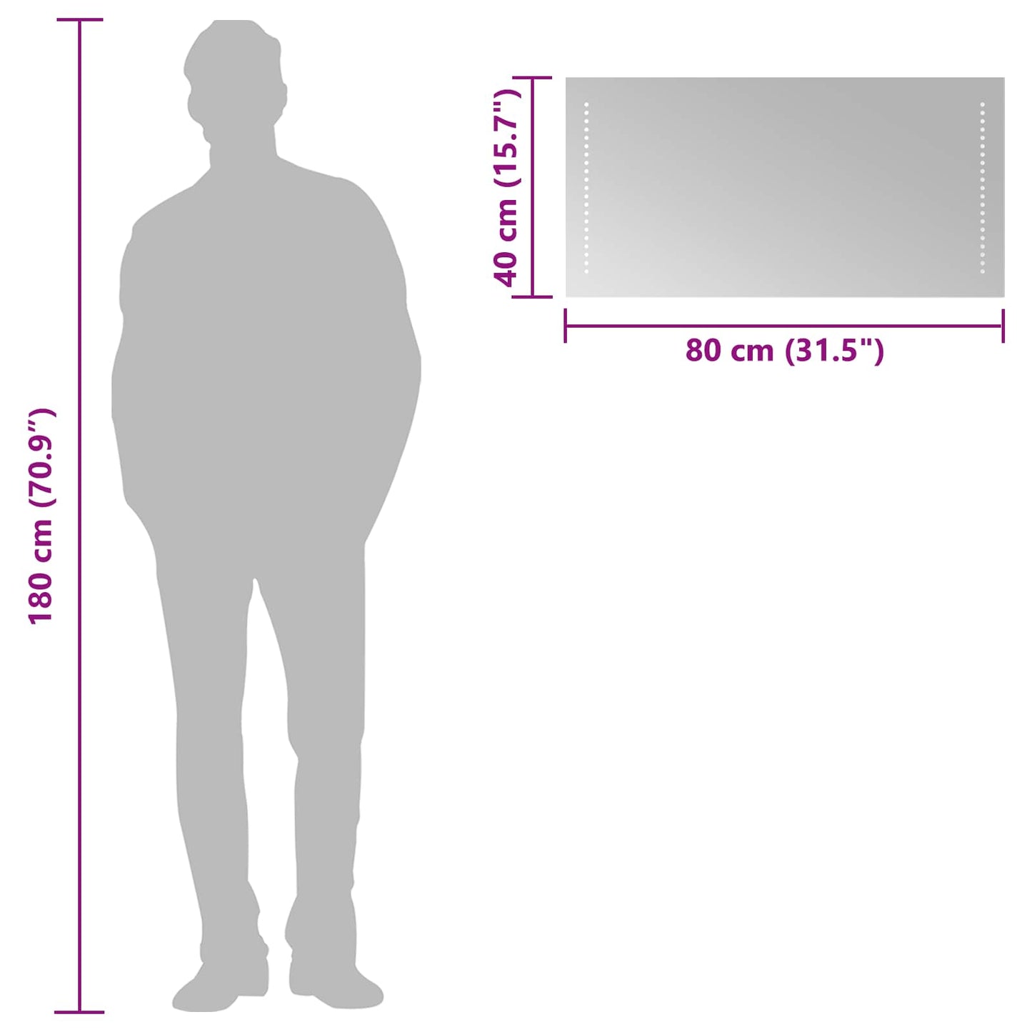 LED Bathroom Mirror Transparent 40 x 80 cm Tempered Glass
