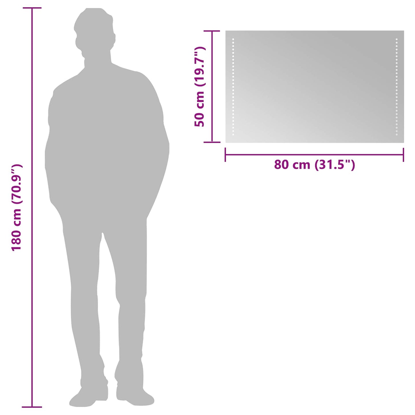 LED Bathroom Mirror Transparent 50 x 80 cm Tempered Glass