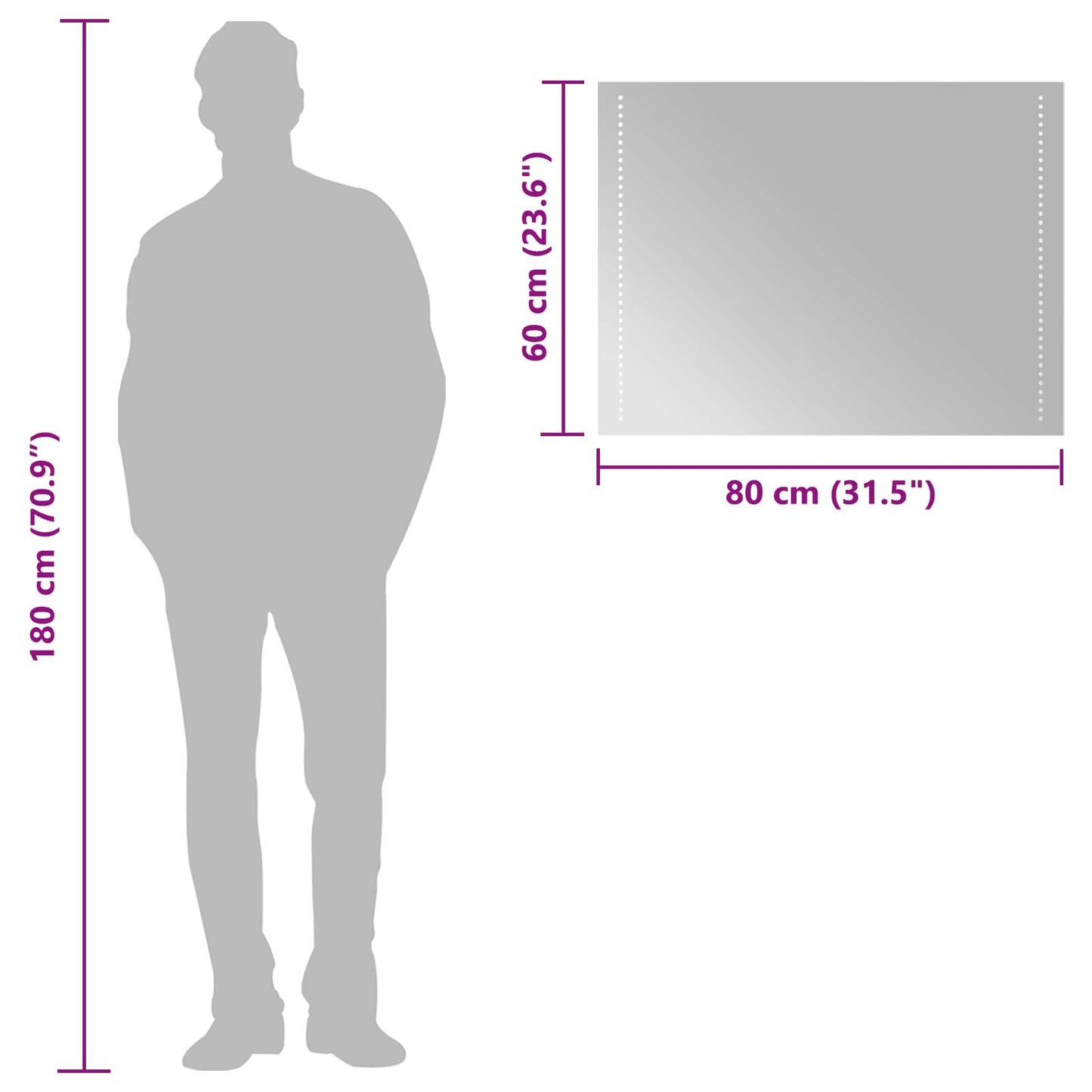 LED Bathroom Mirror Transparent 60 x 80 cm Tempered Glass