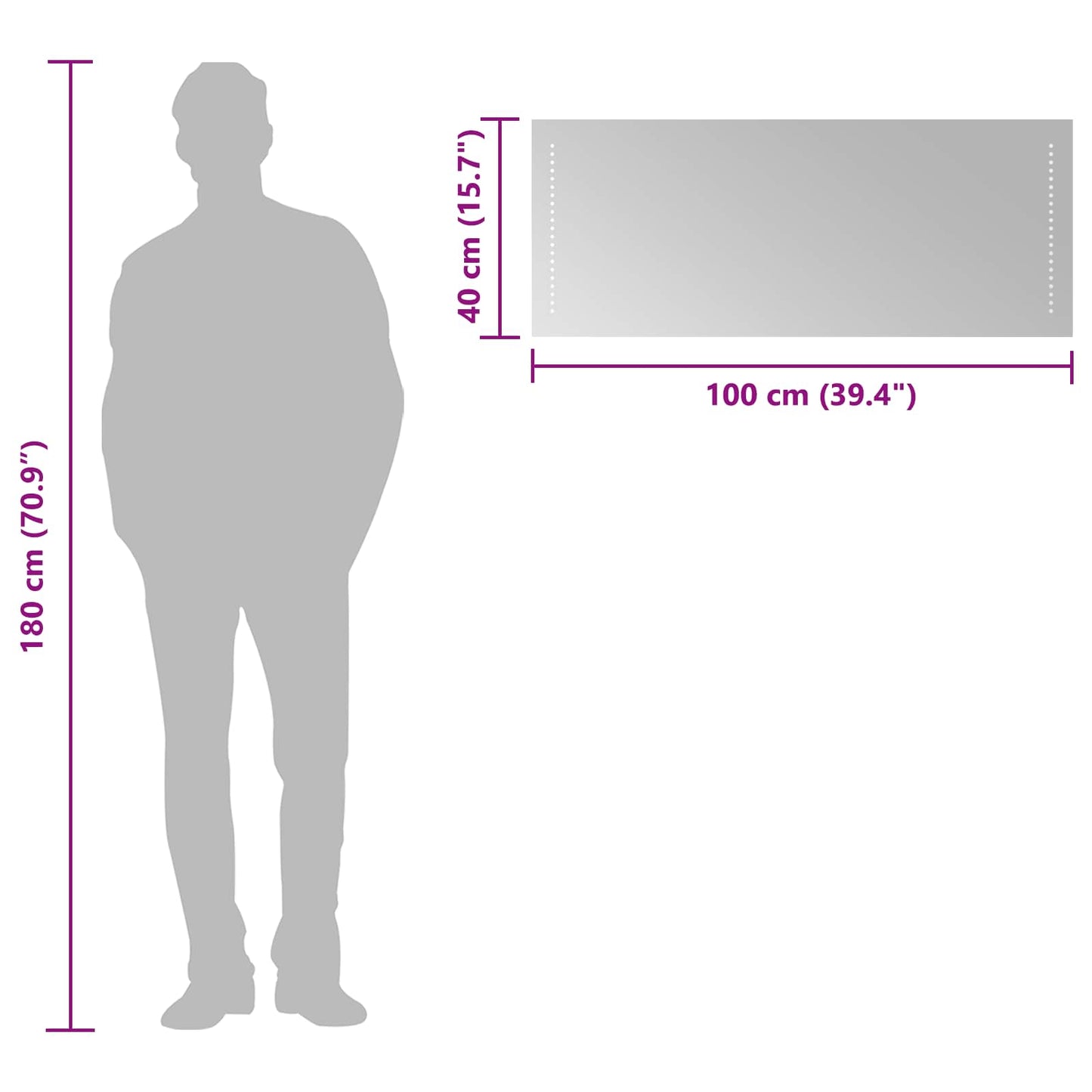 LED Bathroom Mirror Transparent 40 x 10 cm Tempered Glass