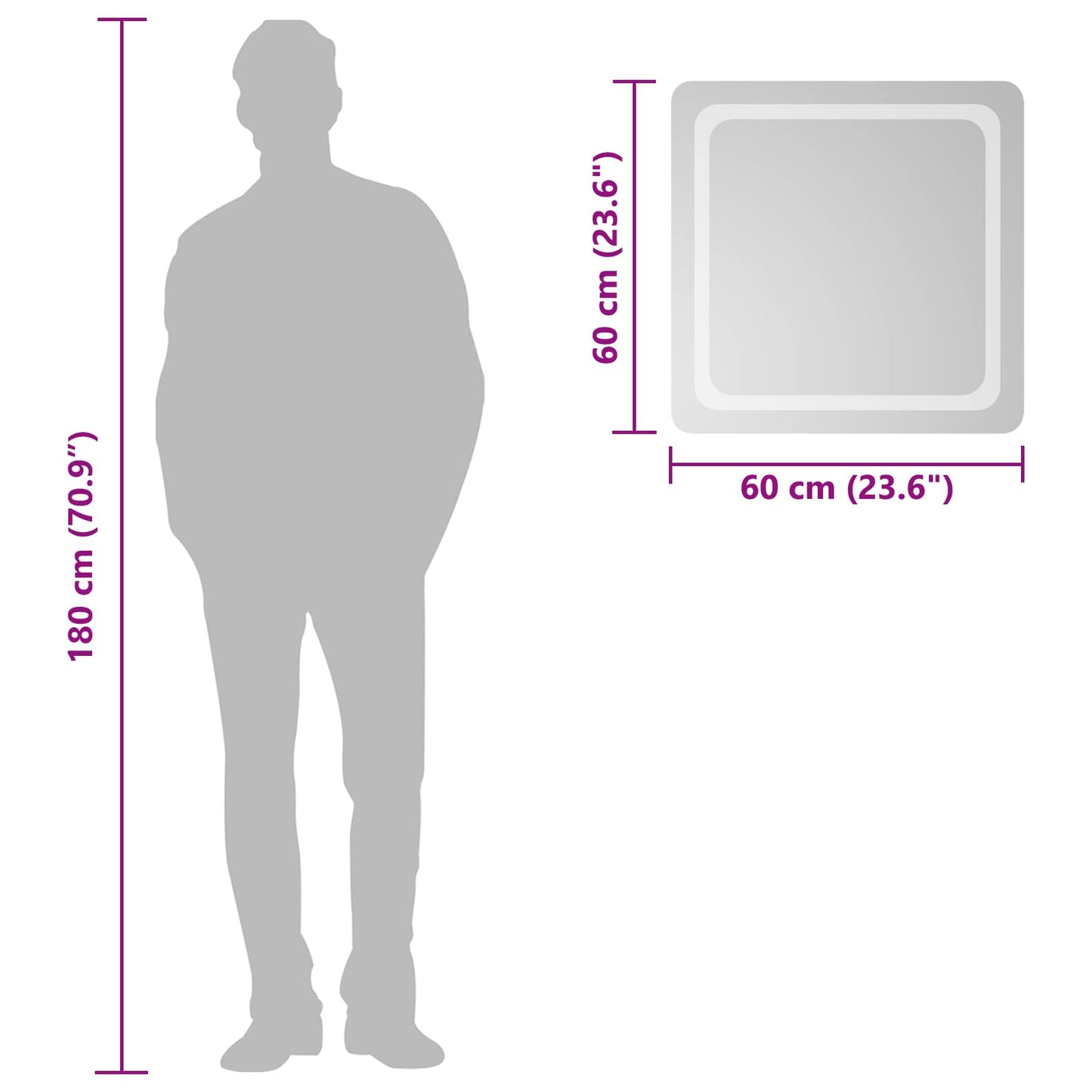 LED Bathroom Mirror Transparent 60 x 60 cm Tempered Glass