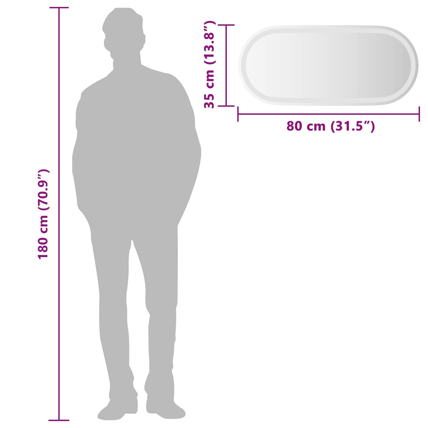 LED Bathroom Mirror Transparent 80 x 35 cm Tempered Glass