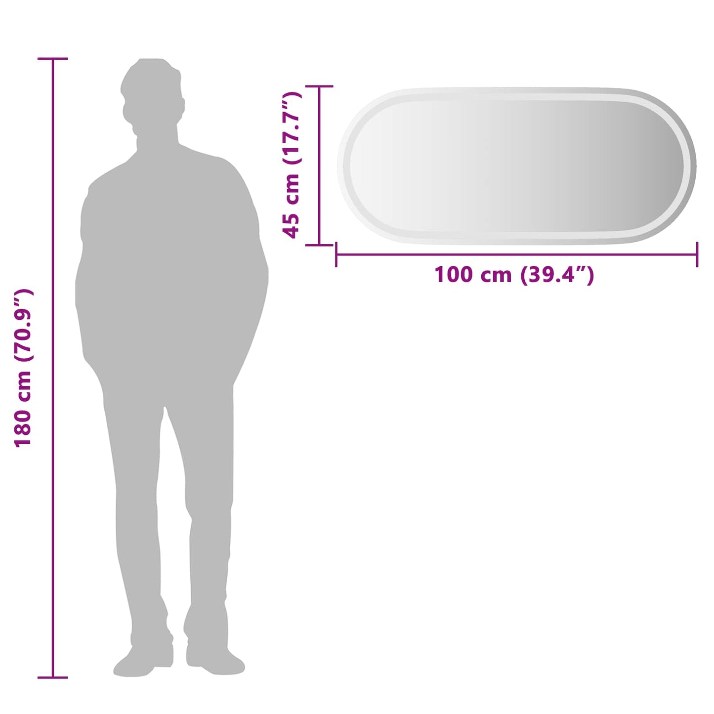 LED Bathroom Mirror Transparent 100 x 45 cm Tempered Glass