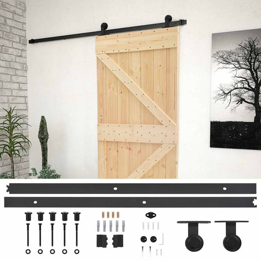 Sliding Door 80 x 210 cm Solid Pine Wood Natural and Black Sliding Door 80 x 210 cm Solid Pine Wood Natural and Black