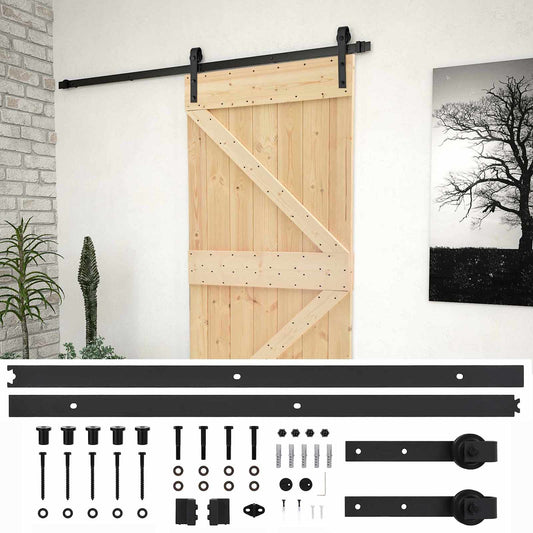 Sliding Door 80 x 210 cm Solid Pine Wood Natural and Black Sliding Door 80 x 210 cm Solid Pine Wood Natural and Black