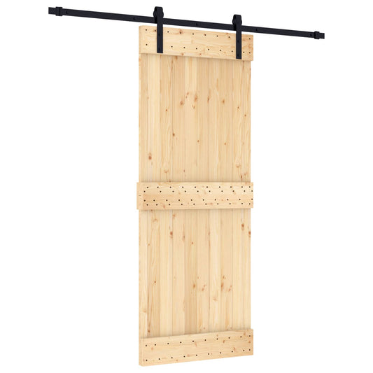 Sliding Door Natural and Black 80 x 210 cm Solid Pine Wood Sliding Door Natural and Black 80 x 210 cm Solid Pine Wood