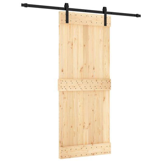Sliding Door Natural and Black 85 x 210 cm Solid Pine Wood Sliding Door Natural and Black 85 x 210 cm Solid Pine Wood