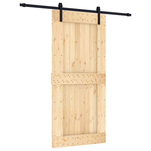 Sliding Door Natural and Black 95 x 210 cm Solid Pine Wood Sliding Door Natural and Black 95 x 210 cm Solid Pine Wood