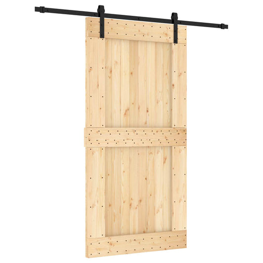 Sliding Door Natural and Black 100 x 210 cm Solid Pine Wood Sliding Door Natural and Black 100 x 210 cm Solid Pine Wood