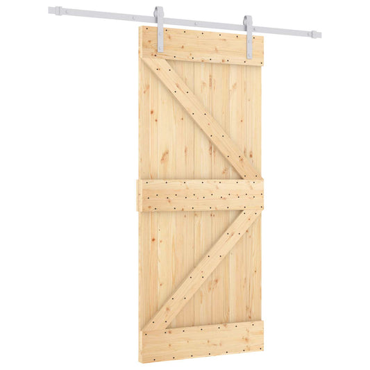 Sliding Door 90 x 210 cm Solid Pine Wood Natural and White Sliding Door 90 x 210 cm Solid Pine Wood Natural and White