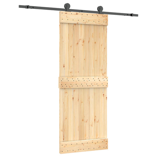 Sliding Door Natural and Black 80 x 210 cm Solid Pine Wood Sliding Door Natural and Black 80 x 210 cm Solid Pine Wood