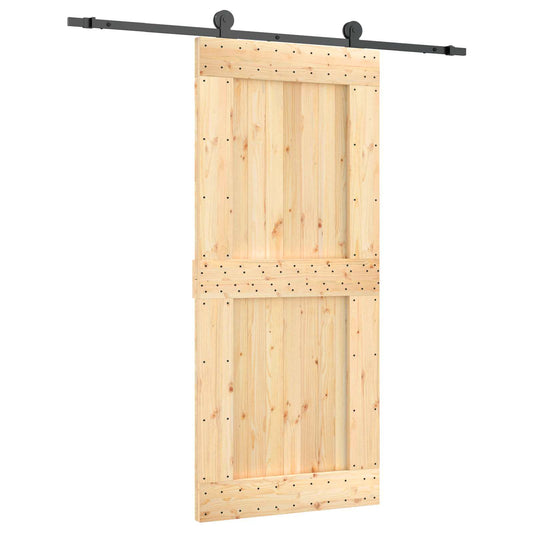 Sliding Door Natural and Black 90 x 210 cm Solid Pine Wood Sliding Door Natural and Black 90 x 210 cm Solid Pine Wood