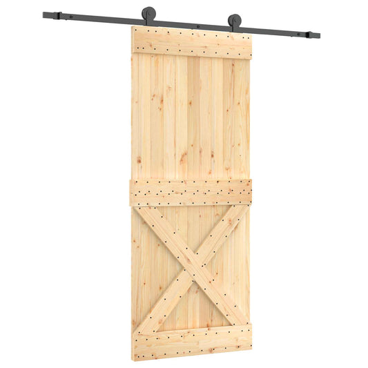 Sliding Door Natural and Black 85 x 210 cm Solid Pine Wood Sliding Door Natural and Black 85 x 210 cm Solid Pine Wood