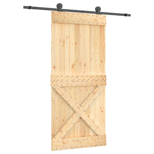 Sliding Door Natural and Black 95 x 210 cm Solid Pine Wood Sliding Door Natural and Black 95 x 210 cm Solid Pine Wood