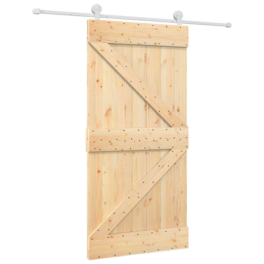 Sliding Door 100 x 210 cm Solid Pine Wood Natural and White Sliding Door 100 x 210 cm Solid Pine Wood Natural and White