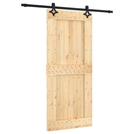 Sliding Door Natural and Black 90 x 210 cm Solid Pine Wood Sliding Door Natural and Black 90 x 210 cm Solid Pine Wood