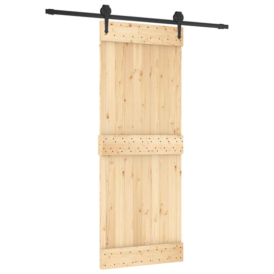 Sliding Door Natural and Black 80 x 210 cm Solid Pine Wood Sliding Door Natural and Black 80 x 210 cm Solid Pine Wood