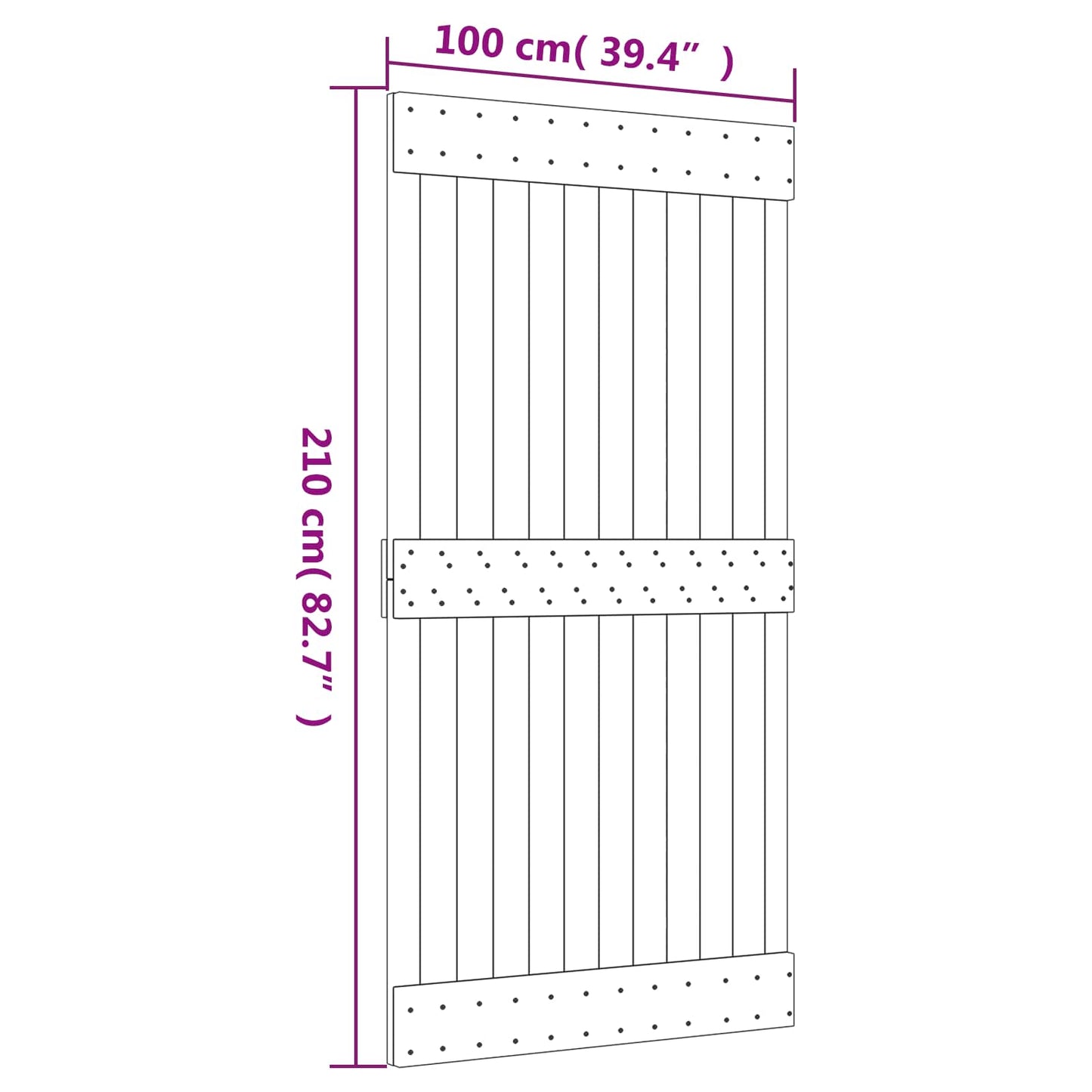 Sliding Door Natural and Black 100 x 210 cm Solid Pine Wood