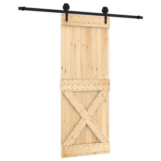 Sliding Door Natural and Black 80 x 210 cm Solid Pine Wood Sliding Door Natural and Black 80 x 210 cm Solid Pine Wood