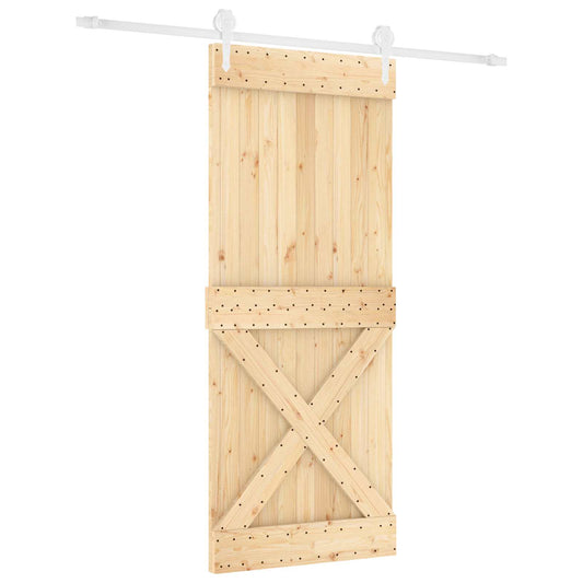 Sliding Door 100 x 210 cm Solid Pine Wood Natural and White Sliding Door 100 x 210 cm Solid Pine Wood Natural and White