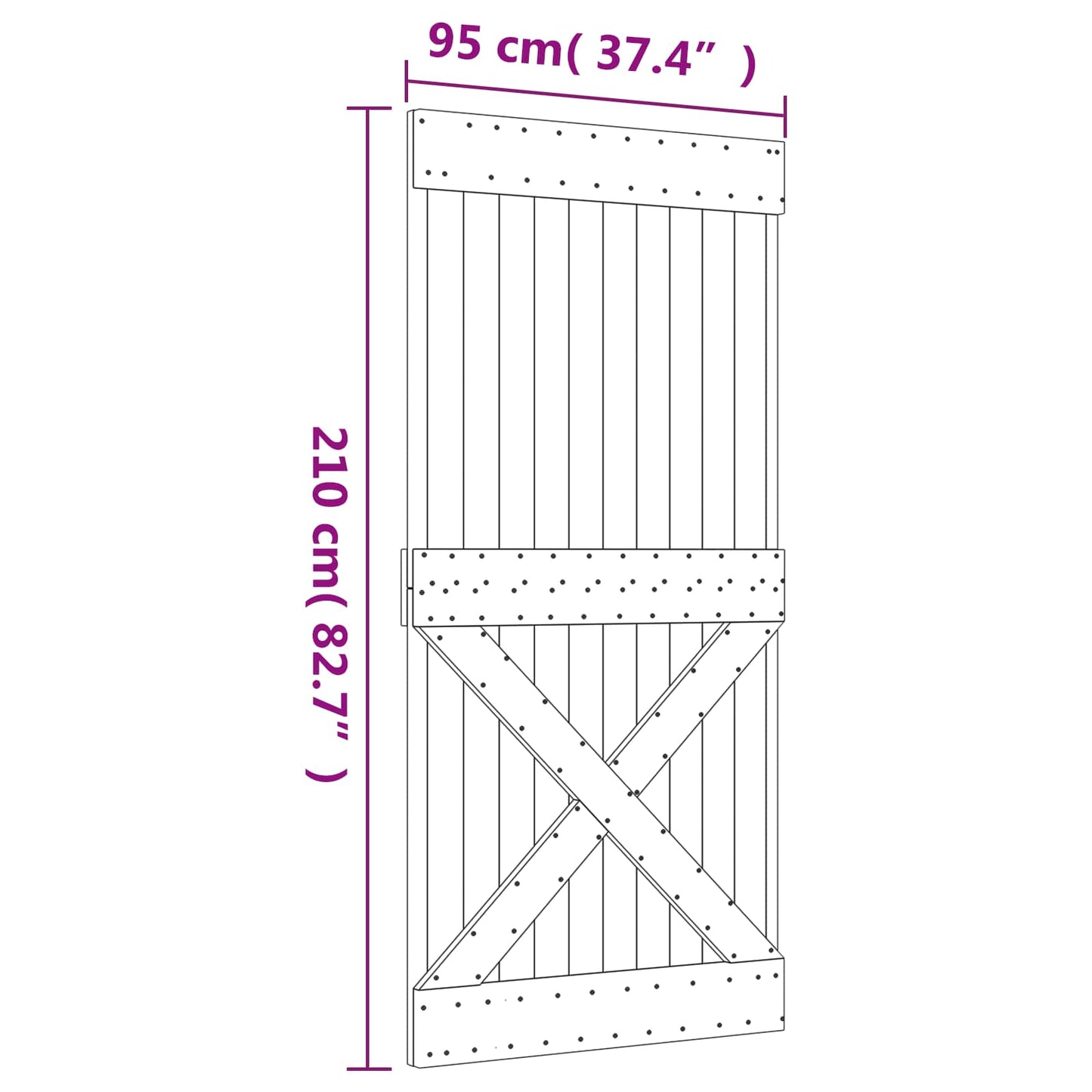 Sliding Door 95 x 210 cm Solid Pine Wood (Untreated)