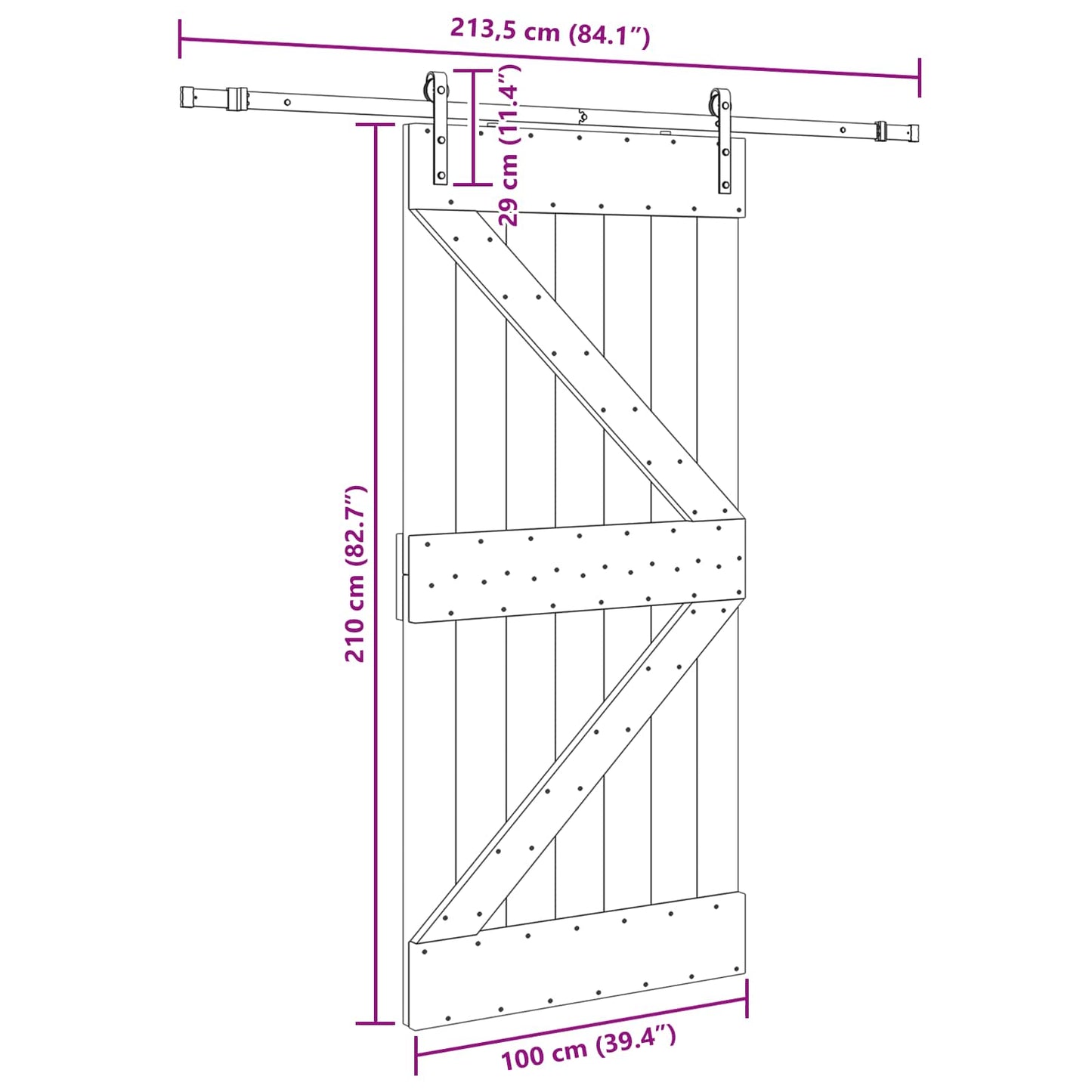 Sliding Door NARVIK 100 x 210 cm (213.5 cm) Natural and Black