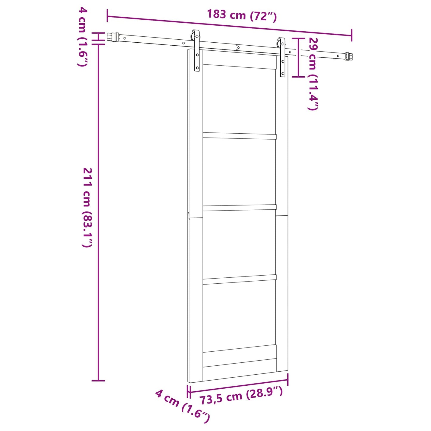 Sliding Door Natural and Black 73.5 x 211 cm Solid Pine Wood