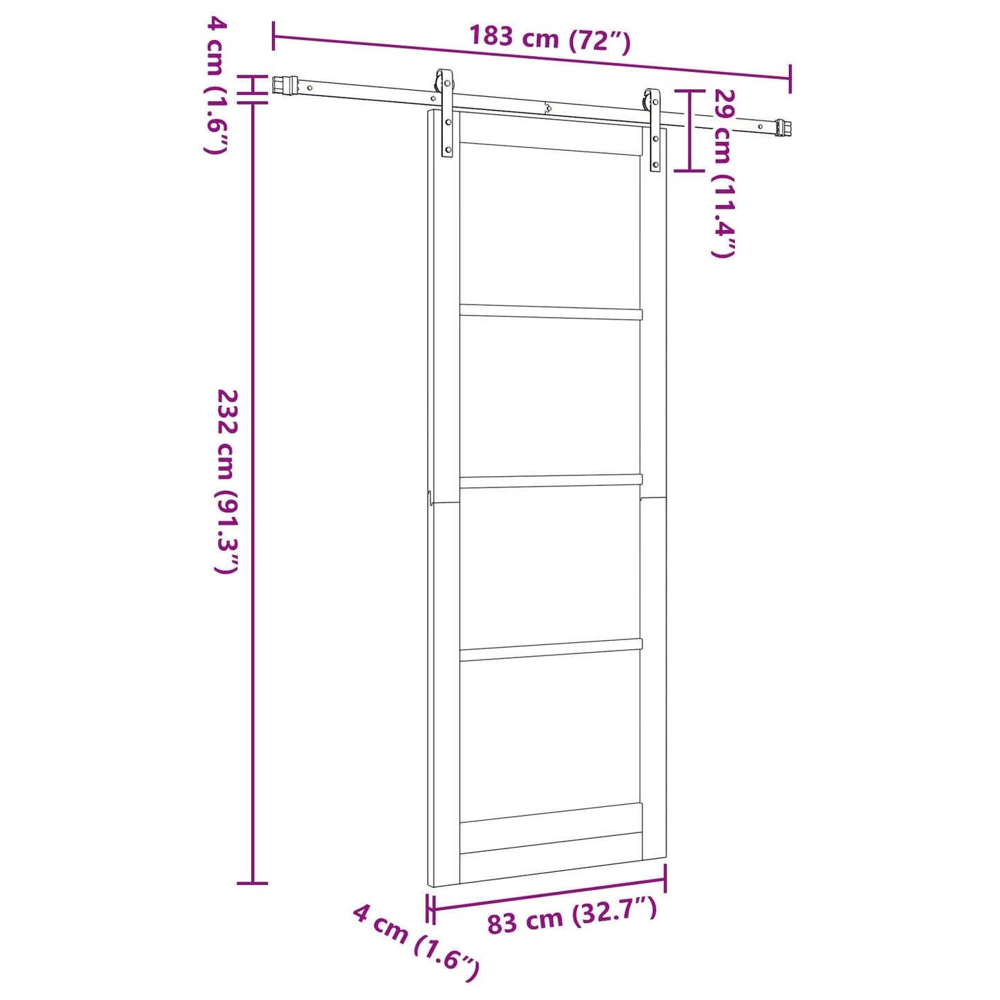 Sliding Door Natural and Black 83 x 232 cm Solid Pine Wood