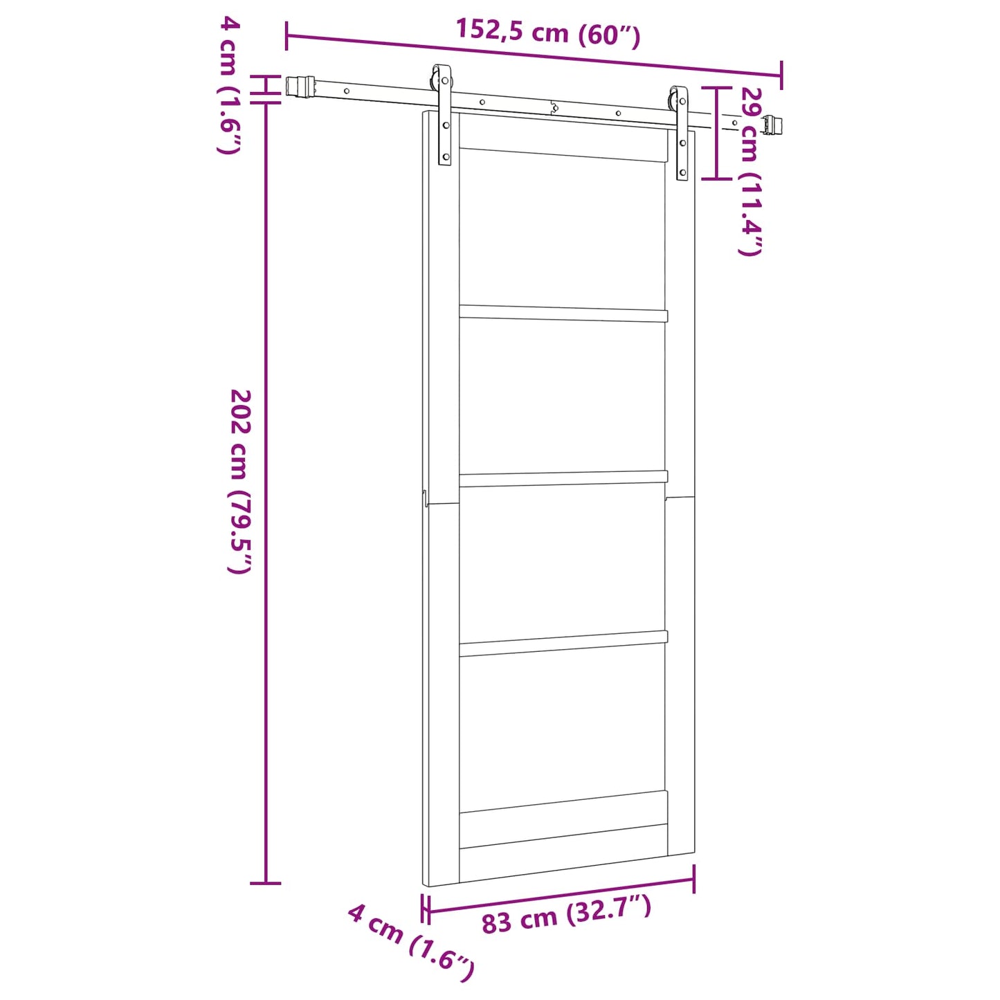 Sliding Door White 83 x 202 cm Solid Pine Wood