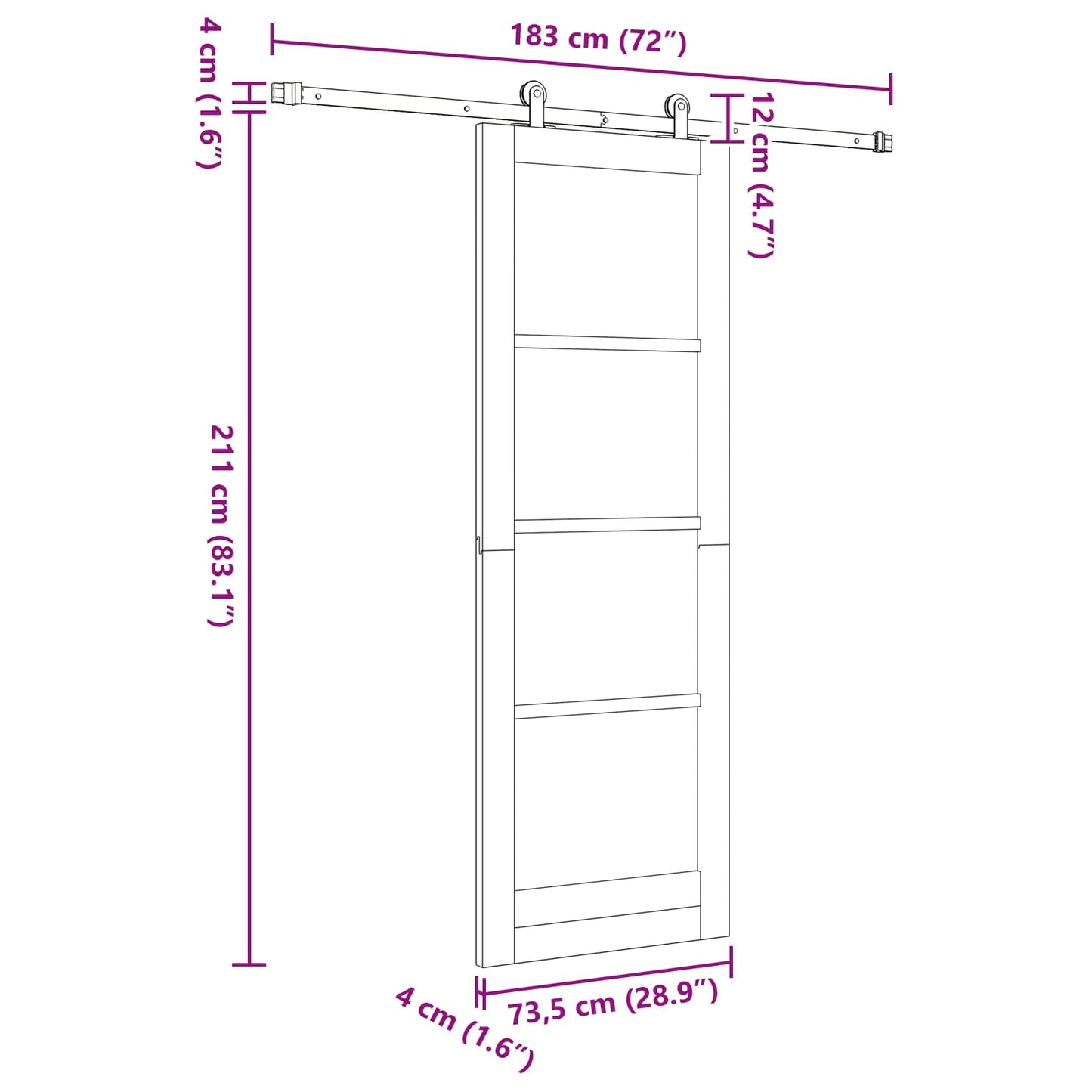 Sliding Door Natural and Black 73.5 x 211 cm Solid Pine Wood