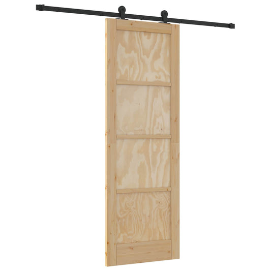 Sliding Door Natural and Black 73.5 x 211 cm Solid Pine Wood Sliding Door Natural and Black 73.5 x 211 cm Solid Pine Wood
